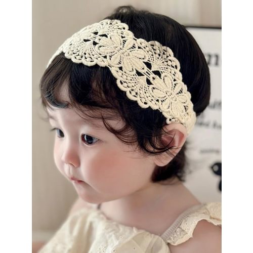 Baby Girls Hairband Soft White Bow Lace Headband Elastic Floral Hairbands Hair Accessory for Newborn Infant Toddler