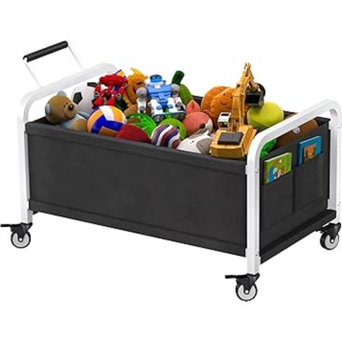 80L Large Kids Toy Box with Wheels, Toy Chest Storage Organizer for Toddlers, Boys, Girls, Toy Storage Bin for Stuffed Animals, PlayRoom, Bedroom, Nursery, Living Room, White