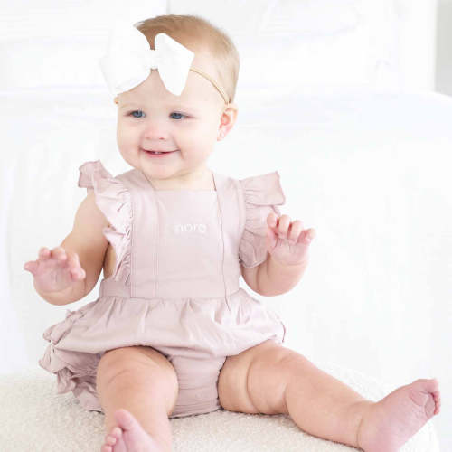 Embroidered Cross Back Ruffle Bubble Romper