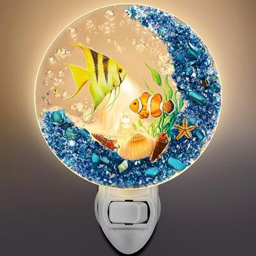 Hortsun Plug in Seashell Night Light Ocean Sea Animal Decorative Night Light Plug in Beach Lamps Vintage Ocean Lamps for Adult for Home Bedroom Living Room Bathroom Wall(Tropical Fish)