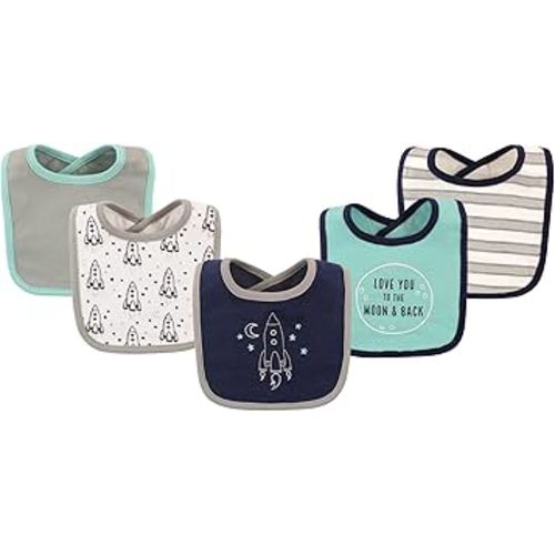 Hudson Baby Unisex Baby Cotton Bibs, Rocket, One Size
