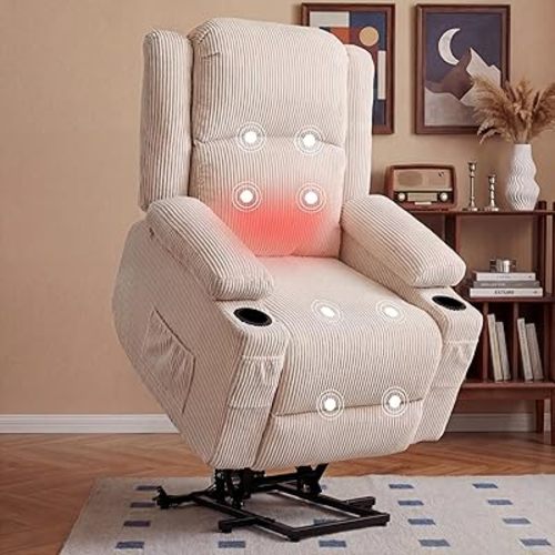 Heavy Duty Power Lift Recliner Chair for Elderly, 400lbs Capacity Massage and Heat Recliner, Soft Corduroy 160° Reclining Electric Stand Up Chair, USB & Type-C, Memory Foam, Cup Holders