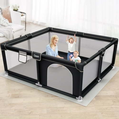 Gimars Upgraded 320D Washable Baby Playpen , 50''*50'' Large Playpen for Toddlers, Sturdy & Safe Playpen with Padded Cotton Top Rod for Protecting Babies, Baby Play Yard with Zipper Gate,Black