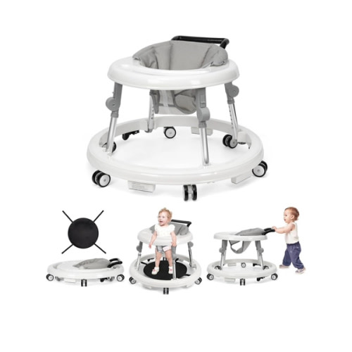 Baby Walker Foldable with 9 Adjustable Heights, Baby Walker with Wheels Portable, Infant Toddler Walker for Baby Boy Girls 6-18 Months (White)