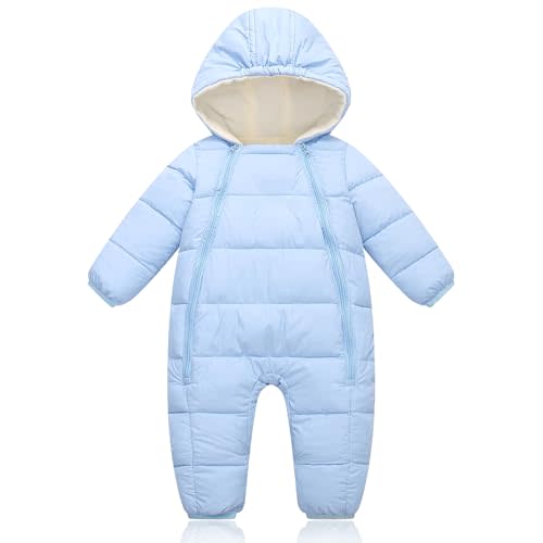 BYFRI Baby Snowsuit Infant Winter Jumpsuit 0-24M Toddler Footed Jacket Unisex Warm Hooded Outfit Thick Fleece Coat