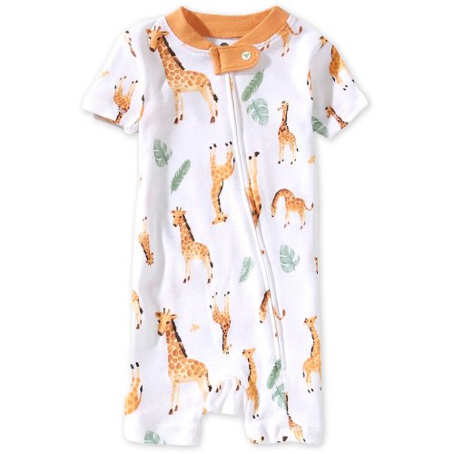 Burt's Bees Baby Boys Organic Cotton Short Sleeve Giraffe Printed Shortall