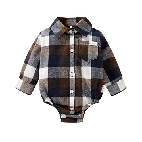 HAPPYMA Newborn Baby Boy Girls Plaid Outfit Flannel Romper Tops Infant Long Sleeve Button Down Plaid Casual Bodysuit Clothes