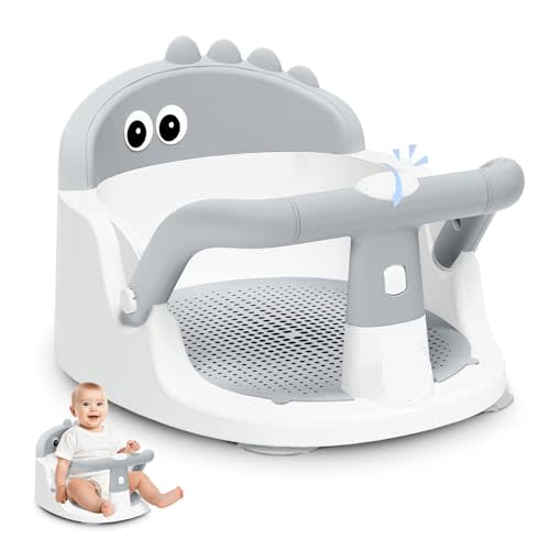 Baby Bath Seat for Babies 6 Months & Up Sitting Up, Non-Slip Baby Bath Chair with Suction Cup, Safe and Comfortable Portable Infant Bath Seat for Bathroom, Bathtub Tub, Easy to Clean (Grey)