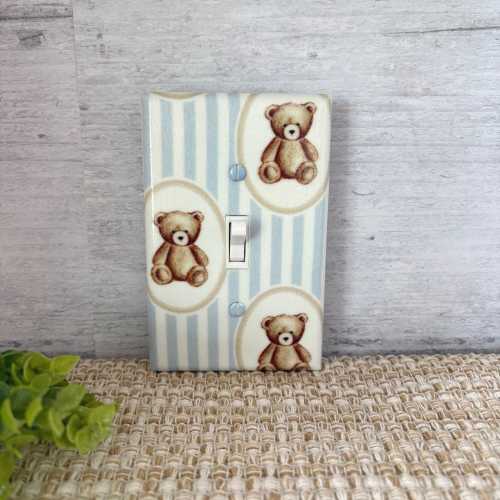 Teddy Bear Light Switch Cover: Blue Baby Boy Nursery Decor