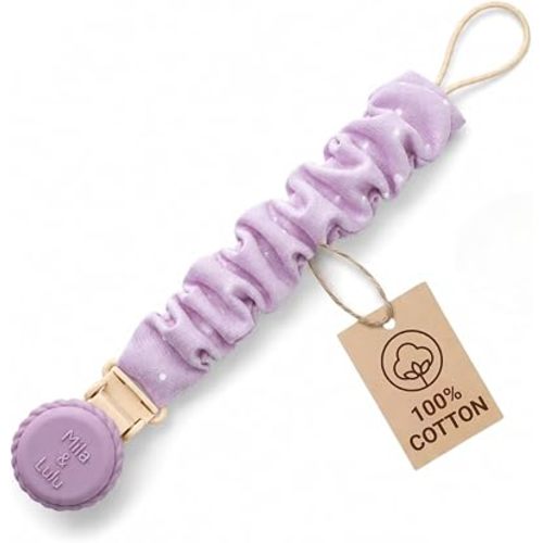 Muslin Cotton Pacifier Clips - Metal-Free, Lightweight and Secure Pacifier Holder for Babies (Mauve Muse) - Mila & Lulu
