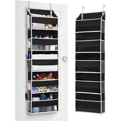 ULG 1 Pack Over The Door Organizer – 5 Shelf Door Organizer Hanging & 10 Side Pockets, Reinforced 44LB Capacity Hanging Organizer, Behind The Door Storage for Bedroom, Nursery, Pantry (Black)