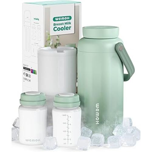 Breast Milk Cooler Bottle-24H Double-Layer Cooling, TSA Approved, 2 Leakproof Bottles & Ice Packs, (Non-Toxic BPA) for Travel, Work, Night Pumping, Gift for New Moms (Green)