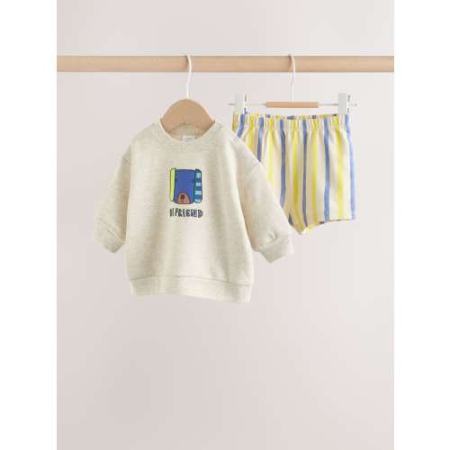 Grey Stripe Dog Sweatshirt and Shorts Baby Set (0mths-2yrs)