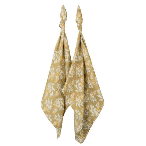Gold Floral Organic Cotton Muslin Two-Piece Burp Cloth Set