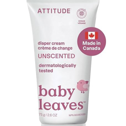 ATTITUDE Crème à couches pour bébé, fabriquée au Canada, certifiée EWG, testée dermatologiquement, formulée avec de l'oxyde de zinc, végétalienne, non parfumée, 75 g
