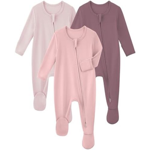 Yoofoss Rayon Made From Bamboo Baby Pajamas 3pcs Newborn Sleepers For Boy Girl Clothes, 0-3 3-6 6-9 Months Footed Pjs