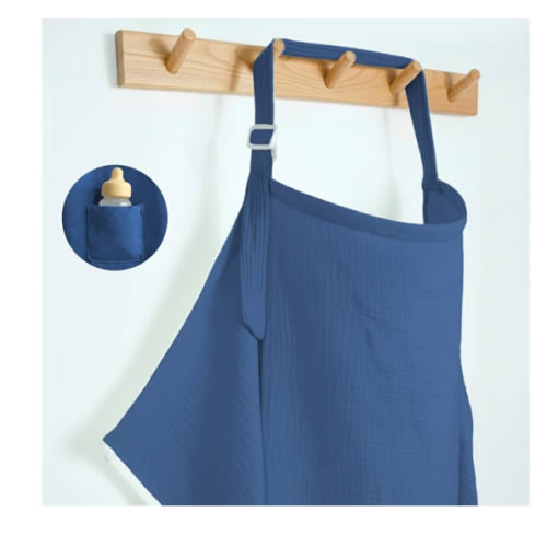 Muslin Nursing Covers for Breastfeeding, Arch Neckline Breast Feeding Covers for Women, Moms Privacy Breathable Summer Nursing Apron, 43.3" x 25.6" Soft Feeding Cover (Misty Blue)