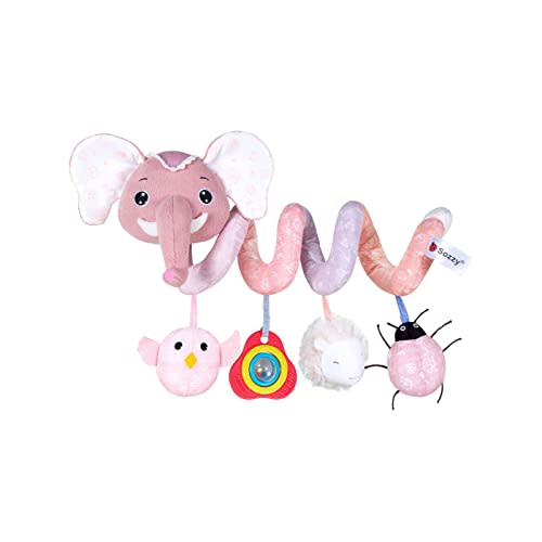 Jollybaby Crib Stroller Car Seat Toys for Baby 0-3-6-9-12 Months, Tummy Time Hanging Sensory Toys for Newborn with Music Box and Teether, Spiral Carseat Toy for Boys Girls Gifts (11-Sz Pink Elephant)