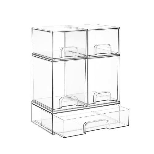 Shihaoyuan 5-Tier Stackable Organizers and Storage Drawers,Clear Plastic Countertop Organizer,5 PCS
