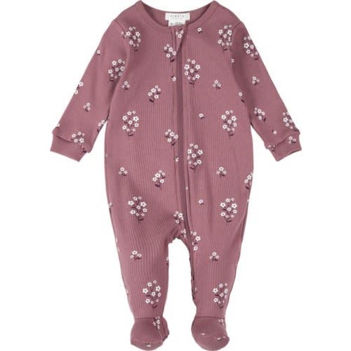 Floral Rib Fitted One-Piece Footed Pajamas, 3M