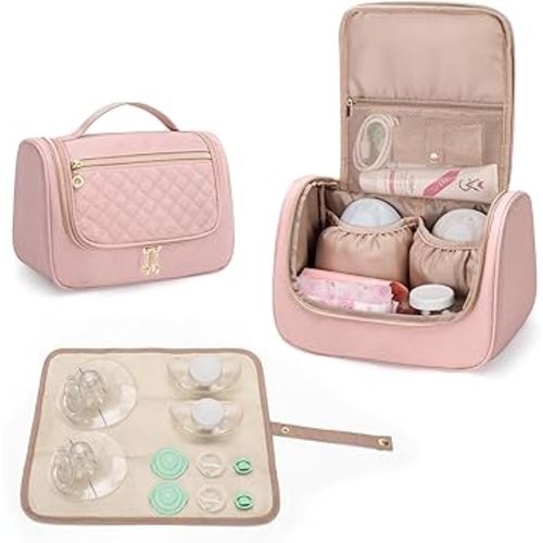 LUXJA Wearable Breast Pump Bag (with a Waterproof Mat) Compatible with Momcozy, Willow and Elvie Breast Pump, Carrying Case for Wearable Breast Pump and Extra Parts (Patent Pending), Pink