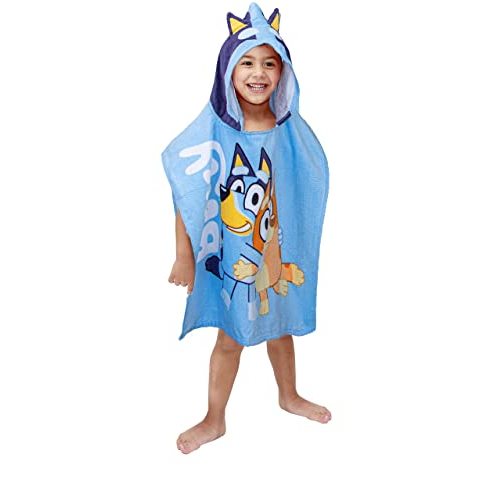Jay Franco Bluey Piggyback Bath/Pool/Beach Hooded Poncho - Super Soft & Absorbent Cotton Towel, Measures 22 x 22 Inches (Official Bluey Product)