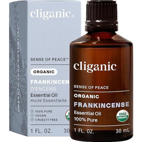 Cliganic USDA Organic Frankincense Essential Oil, 1oz - Boswellia Serrata, 100% Pure Natural Undiluted, for Aromatherapy | Non-GMO Verified (Packaging May Vary)
