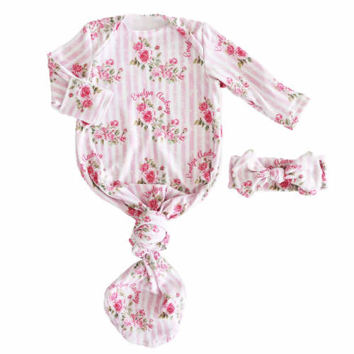 Shabby Chic Personalized Newborn Baby Knot Gown