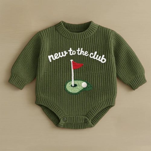 Hand-Embroidered New to the Club Golf Baby Romper
