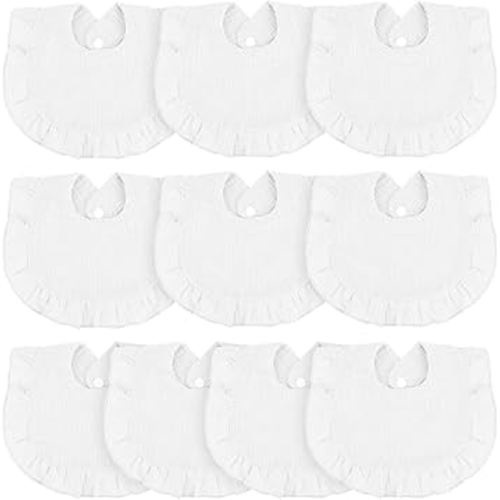 Seematn 10 Pcs Baby Muslin Bibs Drool Bibs Bandana Ruffle Soft Cotton for Newborn Baby Infants Girl Teething Toddlers Boy(White)