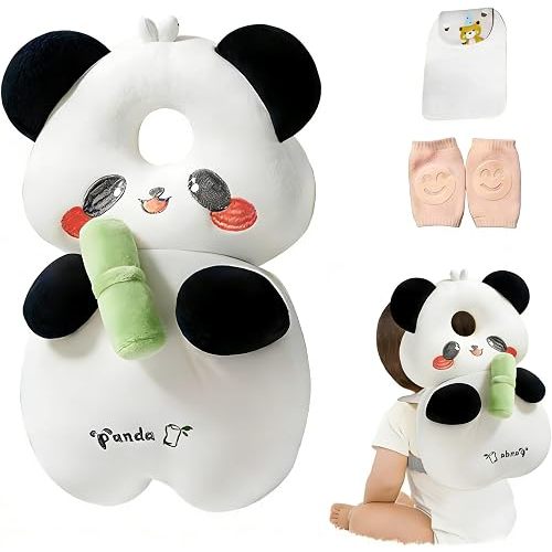 Baby Head Protector Backpack, Toddler Baby Head Protection Backpack with Baby Knee Pads Alarm Function for Walking & Crawling, Soft, Breathable and Wearing Safety Baby Head Protector (White Bear)