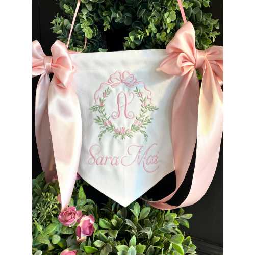 Custom Embroidered Baby Name Banner, Personalized Monogram Birth Announcement, Hospital Door Bassinet Sign, Nursery Decor