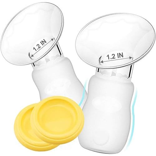 2 Pack Silicone Manual Breast Pump with Protective Lid, 100% Food Grade Silicone, Whole Shaped Technology, BPA-Free(Yellow)