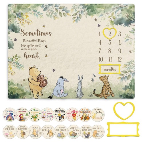 Winnie Milestone Blanket for Baby, Pooh Babies Monthly Blanket, Winnie Quotes...