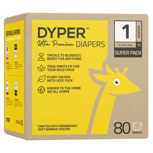DYPER Ultra Premium Diapers, Remarkably Soft, Size 1, 80 Count