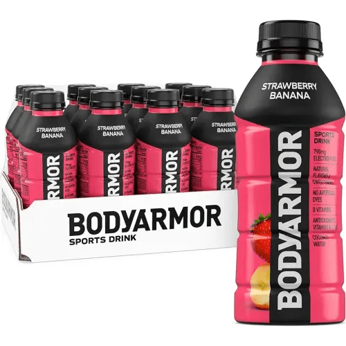 BODYARMOR Sports Drink, Strawberry Banana, Electrolyte Drink Hydration, 16 Fl Oz Bottles (12 Pack), Flavored Coconut Water with B Vitamins & Antioxidants