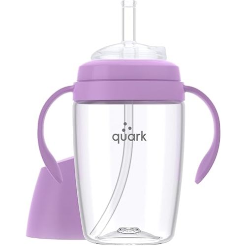 Quark BuubiBottle Sip Toddler Sippy Cup with Handles & Straw Transition Sippy Cups for Baby - Easy-Clean Wide Mouth Opening, Dishwasher Safe - BPA-Free, PVC-Free, Toxin-Free - 8 Oz, Purple