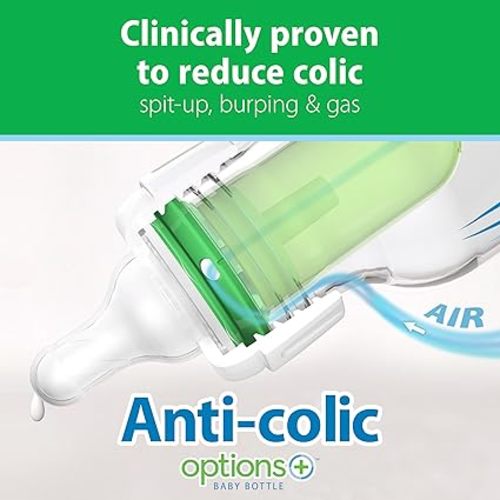 Dr. Brown's Anti-Colic Options+ Narrow Glass Baby Bottle with Level 1 Slow Flow Nipple, BPA-Free, 8 oz/250 mL, 4-Pack