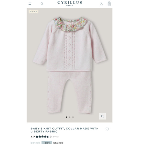 Baby's knit outfit, collar made with Liberty fabric