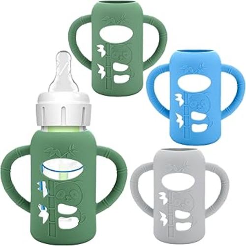 BUSOHA 3 Pack Silicone Sleeves for Dr. Brown's Glass Baby Bottles - Drop Protection Baby Bottle Sleeves Compatible with Dr. Brown's Newborn Glass Bottles with Silicone Handles,4 oz