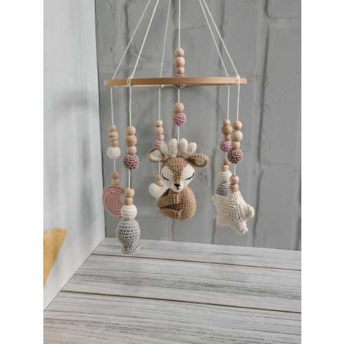 Handmade Crochet Deer Baby Mobile – Woodland Nursery Decor, Baby Shower Gift