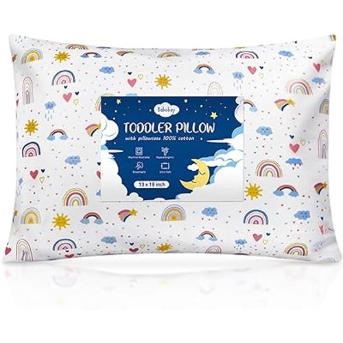 Babebay Toddler Pillow,13X18 Soft Toddler Pillows for Sleeping, Machine Washable Kids Pillow with Cotton Pillowcase, Perfect for Travel, Toddlers Cot
