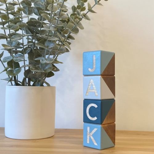 Personalized Wood Blocks Blue and Grey Customizable - Etsy