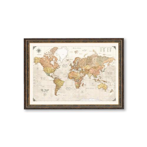 Map of the World Poster, Vintage Colored Maps, Pushpin World Map, Decorative Poster Print, Up to Date Design, Farmhouse Wall Art, Handmade Gift