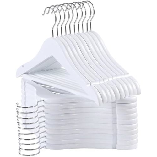 Kids Wooden Hangers 20 Pack, White Wooden Baby Hangers with Smooth Finish, Solid Wood Children Hanger for Clothes with Precisely-Cut Notches, Swivel Hook Baby Clothes Hanger for Closet