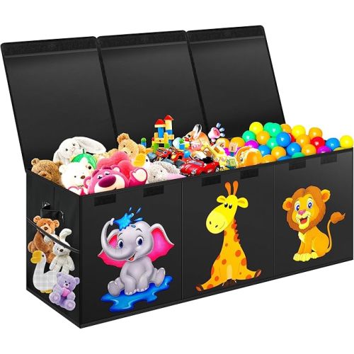 Mabahoo Extra Large Toy Box, Collapsible Storage Organizer with Lids, Cute Animals Toybox for Boys Girls, 40"x14"x16" Kids Toy Chest Sturdy Storage Boxes for Living Room Bedroom Playroom Nursery