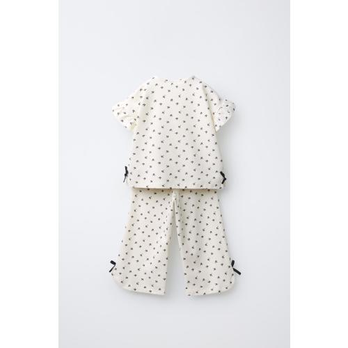 FLORAL PRINT TOP AND PANTS SET WITH BOWS - Ecru | ZARA United States