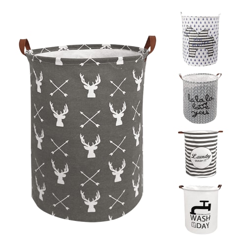 Laundry Basket, Collapsible Large Laundry Hamper Waterproof with Leather Handle, Dirty Clothes, Baby Kids Toy Storage Baskets Dorm, Elk Arrow