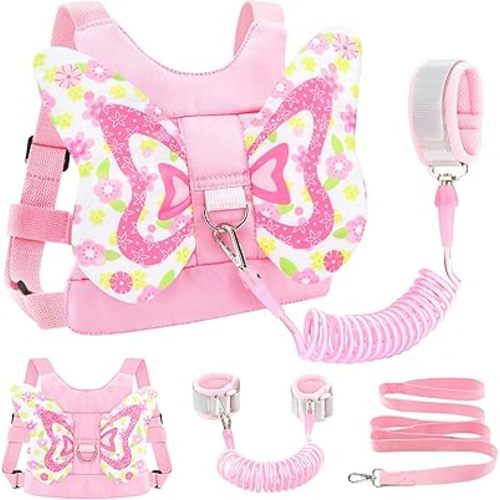 Accmor Toddler Harness Leash, 3 in 1 Cute Butterfly Kids Leash + Anti Lost Wrist Link, Adorable Child Walking Harness Wristband Assistant Soft Strap Belt Protector for Baby Girls to Outdoor Travel