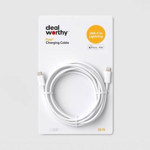 10ft USB-C to Lightning Cable - dealworthy™ White